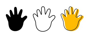 El izi Simgesi Ayarları. Black Silhouette, Outline ve Yellow Shape Vector Illustrations for Baby Print, Child Safety, Support ve Creative Art. El İzi Taslak ve Siluet simgesi.