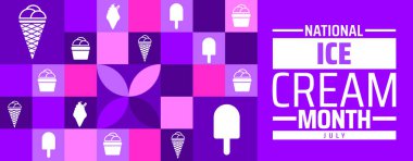 Ulusal dondurma ayı Geometrik şekilli arka plan afişi veya poster tasarım şablonu. Her yıl temmuzda gözlemlenir. Tatil konsepti. Herhangi bir şablon, kart, poster, pankart, şablon kullan.