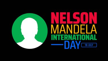 Nelson Mandela International Day Banner veya arkaplan Küresel Adalet ve Eşitlik İçin Renkli Tipografi ile Stili Siluet 18 Temmuz.