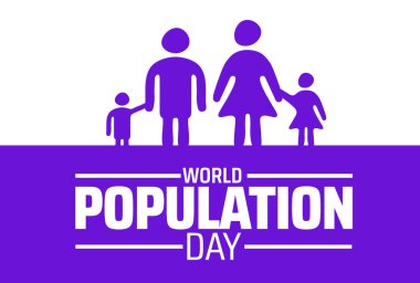 Dünya Nüfus Günü arkaplanı ya da afiş tasarımı. Dünyayı çevreleyen Renkli İnsan figürleri, Çeşitliliği sembolize eden, Küresel Birlik ve Topluluk.