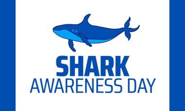 Köpekbalığı Farkındalık Günü arka planı, afiş ya da poster tasarımı şablonu. Her yıl temmuzda gözlemlenir. Tatil konsepti. Herhangi bir şablon, kart, poster, pankart, şablon kullan.