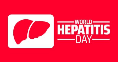 Dünya Hepatit Günü arka planı ya da afiş tasarımı. Beyaz Arkaplanda Kızıl Karaciğer Simgesi, Sağlık Bilinci ve Karaciğer Hastalığını Önleme Sembolize Ediyor.