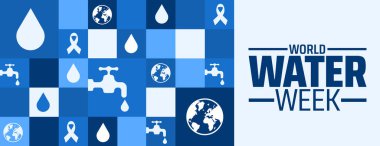 Dünya Su Haftası Geometrik şekil arkaplanı, afiş ya da poster tasarım şablonu. Ağustosta her yıl gözlemlenir. Tatil konsepti. Herhangi bir şablon, kart, poster, pankart, şablon kullan.