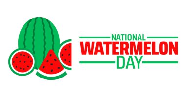 Ulusal karpuz günü geçmişi, afiş ya da poster tasarımı şablonu. Ağustosta her yıl gözlemlenir. Tatil konsepti. Herhangi bir şablon, kart, poster, pankart, şablon kullan.