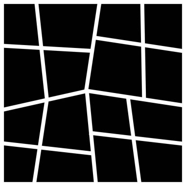 Siyah kareler ve beyaz elmaslarla özetlenmiş soyut geometrik fotoğraf çerçevesi kolajı tasarımı, minimalist resim sunumu veya dekoratif kaplama için ideal çarpık şebeke modeli içerir..