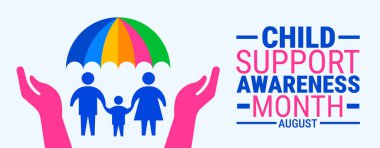 Çocuk Desteği Bilinci Ay arka planı, afiş veya poster tasarım şablonu. Ağustosta her yıl gözlemlenir. Tatil konsepti. Herhangi bir şablon, kart, poster, pankart, şablon kullan.