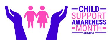 Çocuk Desteği Bilinci Ay arka planı, afiş veya poster tasarım şablonu. Ağustosta her yıl gözlemlenir. Tatil konsepti. Herhangi bir şablon, kart, poster, pankart, şablon kullan.