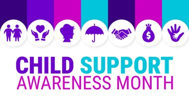 Çocuk Desteği Bilinci Ay arka planı, afiş veya poster tasarım şablonu. Ağustosta her yıl gözlemlenir. Tatil konsepti. Herhangi bir şablon, kart, poster, pankart, şablon kullan.