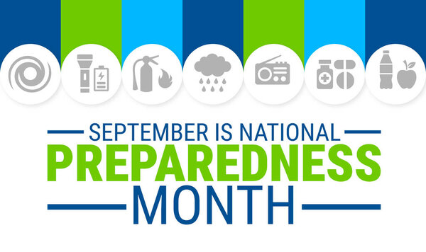 Национальный месяц готовности фон, баннер, карточка или шаблон дизайна плаката наблюдается каждый год в течение сентября, чтобы повысить осведомленность о миссии. Векторная иллюстрация.