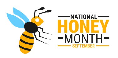 Ulusal Bal Ayı arka planı, afiş, kart ya da poster tasarım şablonu, görev hakkındaki farkındalığı artırmak amacıyla Eylül ayı boyunca her yıl gözlemlenmektedir. Vektör illüstrasyonu.