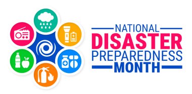 Her yıl Eylül ayında, görev hakkındaki farkındalığı artırmak amacıyla, ulusal afet hazırlığı ay sonu arka planı, afişi, kart veya poster tasarım şablonu gözlemlenmektedir. Vektör illüstrasyonu.