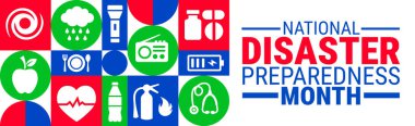 Her yıl Eylül ayında, görev hakkındaki farkındalığı artırmak amacıyla, ulusal afet hazırlığı ay sonu arka planı, afişi, kart veya poster tasarım şablonu gözlemlenmektedir. Vektör illüstrasyonu.
