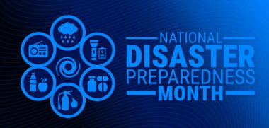 Her yıl Eylül ayında, görev hakkındaki farkındalığı artırmak amacıyla, ulusal afet hazırlığı ay sonu arka planı, afişi, kart veya poster tasarım şablonu gözlemlenmektedir. Vektör illüstrasyonu.