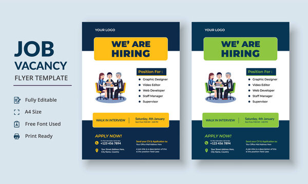 Job Vacancy Flyer Template, Job Recruitment Flyer Template, We are Hiring Job Flyer Template