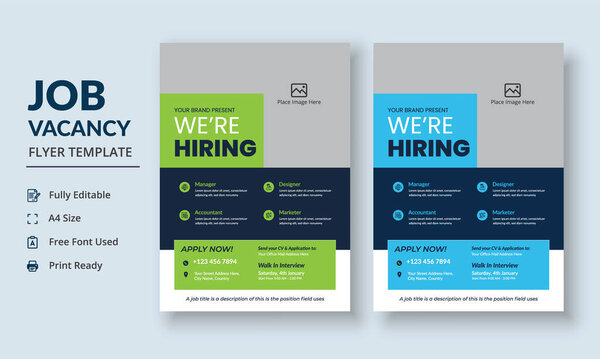Job Vacancy Flyer Template, Job Recruitment Flyer Template, We are Hiring Job Flyer Template