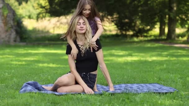 Ibu Dan Anak Berpelukan Saat Piknik Taman — Stok Video