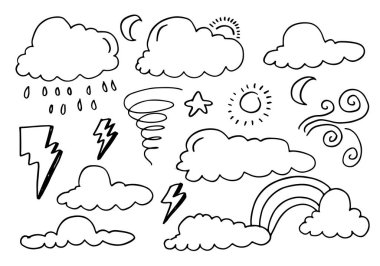 Hava Durumu Doodle Vektörü El çizimi sanat biçimi vektörü ile illüstrasyon ayarla