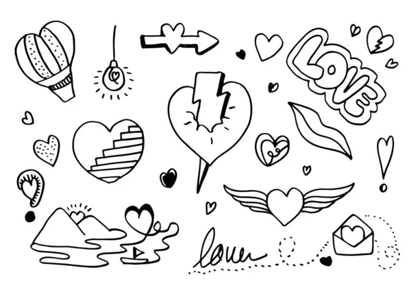 Készlet Ból Szerelem Kézrajzot Doodle Stílus Tervezési — Stock Vector