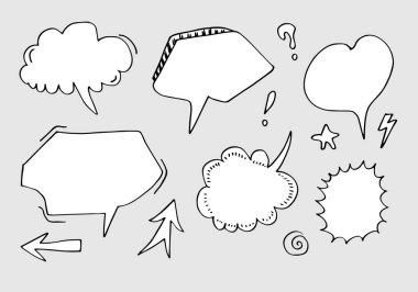 Siyah Sketch Çizgi Romanlarının Vektör Kümesi Konuşma Bubbles.baloncuk diyalog karalama vektör çizgisi iletisi.vektör illüstrasyonu.