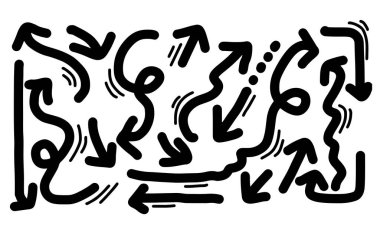 El çizimleri beyaz arka planda izole edilmiş oklar. Vektör illüstrasyonu.