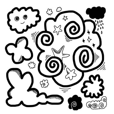 El çizimi bulut koleksiyonu. Düz biçim vektör illüstrasyonu.