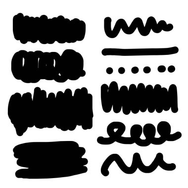 El çizimi kenarlıkları ve karalama tasarım elementleri kümesi. Vektör illüstrasyonu.