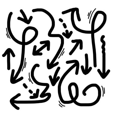 El çizimleri beyaz arka planda izole edilmiş oklar. Vektör illüstrasyonu.