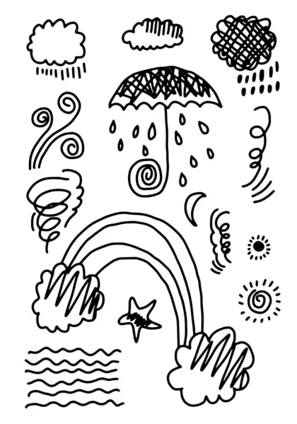 Coleção Meteorológica Desenhada Mão Ilustração Vetorial — Vetor de Stock