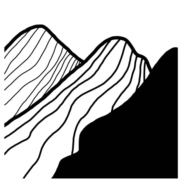 Ręcznie Rysowane Góry Wektor Ilustracja Zestaw Krajobraz Charakter Sylwetka Grawerowanie — Wektor stockowy