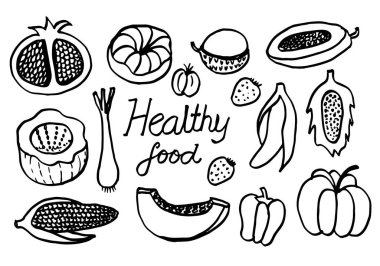 Beyaz arkaplanda sebze koleksiyonunun vektör illüstrasyonu.