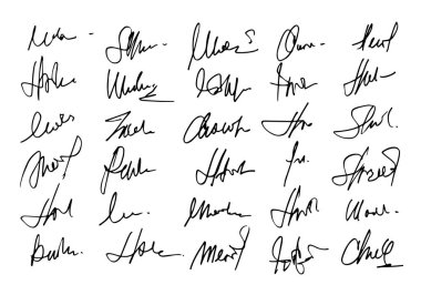 Beyaz arka plan üzerinde belgeleri için el ile imza. Vektör çizim Eps10 yazı elle çizilmiş hat