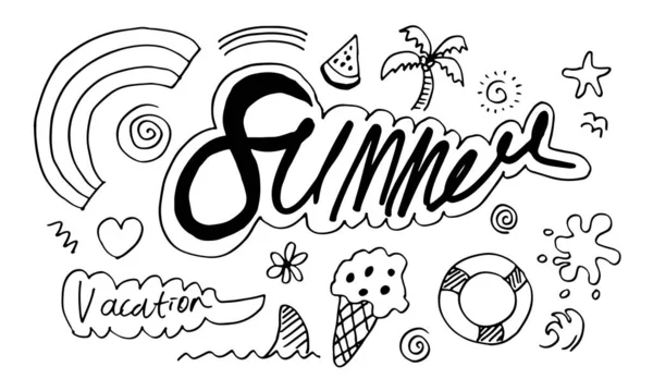 Summer Collection Vector Illustration Funny Doodle Summer Symbols Isolated White — Stock Vector