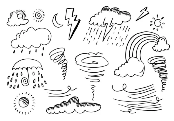 stock vector Collection of hand drawn doodles - weather icons on white background.