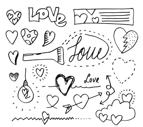 Set Love Hand Drawing Doodle Style Your Design — Stock Vector