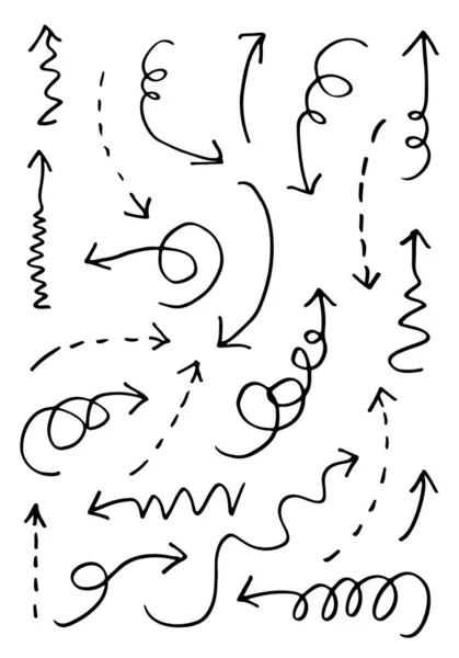 Éléments Conception Doodle Flèches Dessinées Main Isolées Sur Fond Blanc — Image vectorielle