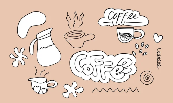 Σύνολο Σκίτσων Καφέ Για Στοιχείο Σχεδιασμού — Διανυσματικό Αρχείο