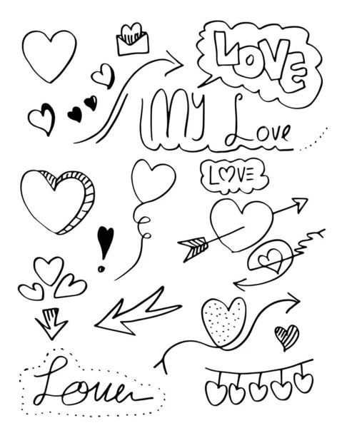Conjunto Amor Dibujo Manual Estilo Doodle Para Diseño — Vector de stock