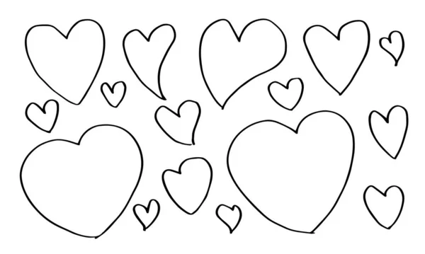 Karalama Kalpler Çizimi Aşk Kalp Koleksiyonu — Stok Vektör