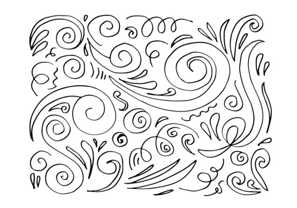 Croquis Vectoriel Dessiné Main Doodle Ensemble Boucles Tourbillons Éléments Décoratifs — Image vectorielle
