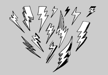 El çizimi vektör karalaması elektrikli yıldırım sembolü çizimi çizimleri. gök gürültüsü simgesi karalama simgesi .