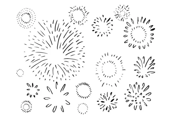 Doodle Feuerwerk Isoliert Auf Weißem Hintergrund Hand Aus Feuerwerk Gezeichnet — Stockvektor