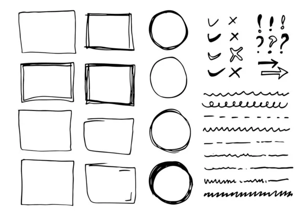 Lignes Vectorielles Courbes Doodle Signes Vérification Flèches Dessinés Main Ensemble — Image vectorielle