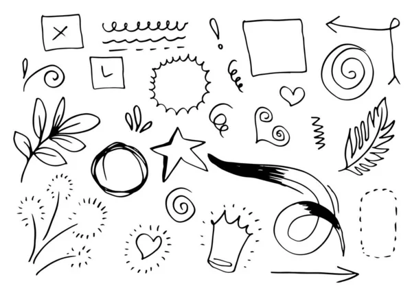 Star doodle dash line. Abstract hand drawn scribble stars shape isolated  elements. Cartoon line marker sketch for text emphasis on white background.  Pen graphic and highlight sketch graffiti style Stock Vector