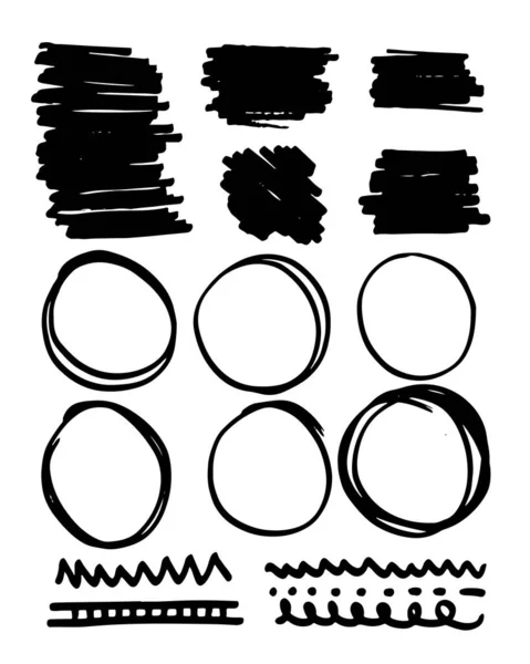 Abstract Hand Drawn Vector Symbols Set Line Circles Brush — Stock Vector