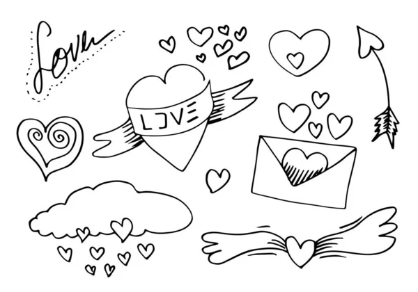 Sevgi Seti Çizimi Doodle Tarzı Tasarımınız Için — Stok Vektör
