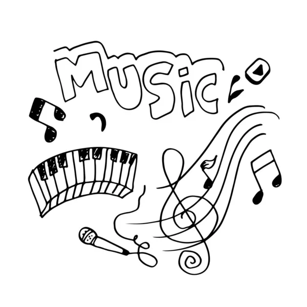 Fundo Música Ilustração Conjunto Música Desenhada Mão Ilustrações Imagens Música — Vetor de Stock