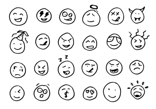 Ručně Kreslený Emotikon Set Vektor Bílém Pozadí — Stockový vektor