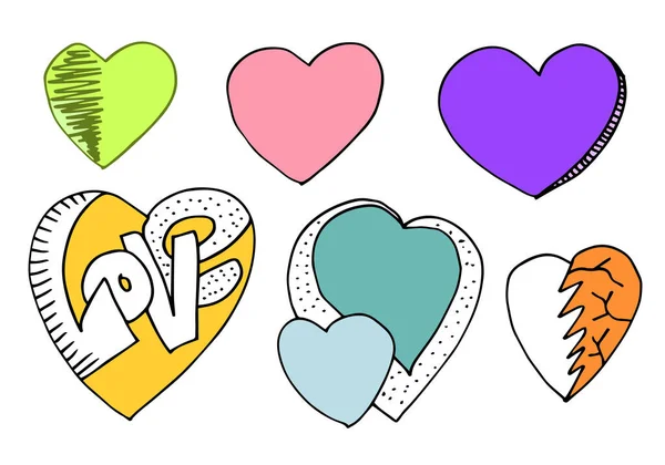 Conjunto Amor Colorido Desenho Manual Estilo Doodle Para Seu Projeto —  Vetores de Stock