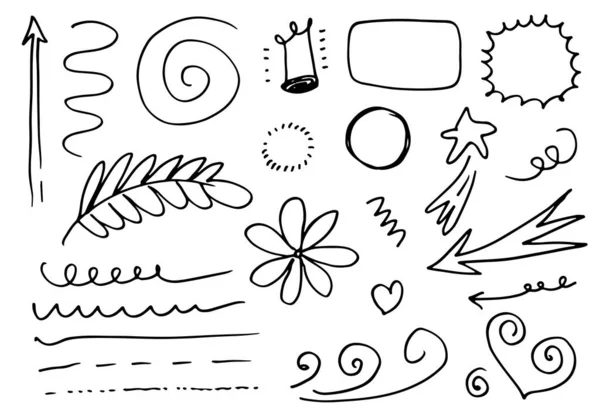 stock vector leaves, hearts, abstract, ribbons, arrows and other elements in hand drawn styles for concept designs. Doodle illustration. Vector template for decoration