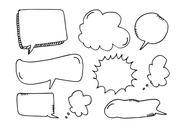 Ручной набор речевых пузырей изолирован на белом фоне.